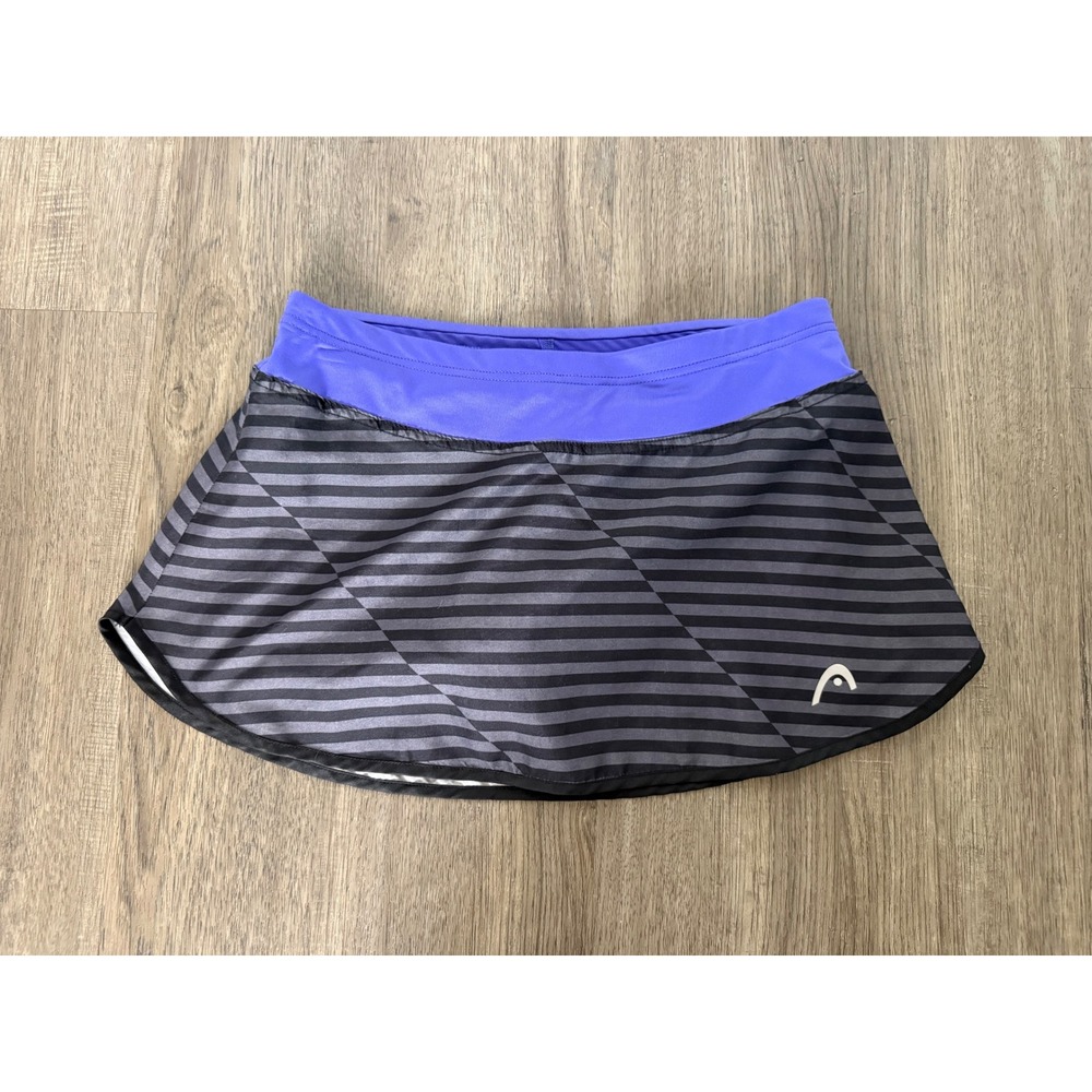 Head Women's Running Skort Black Gray Striped Purple Waist Built-In Shorts Small